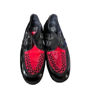 TUK Black Red Patent Creepers Mens 10 Monk Strap D-Ring Platform Shoes